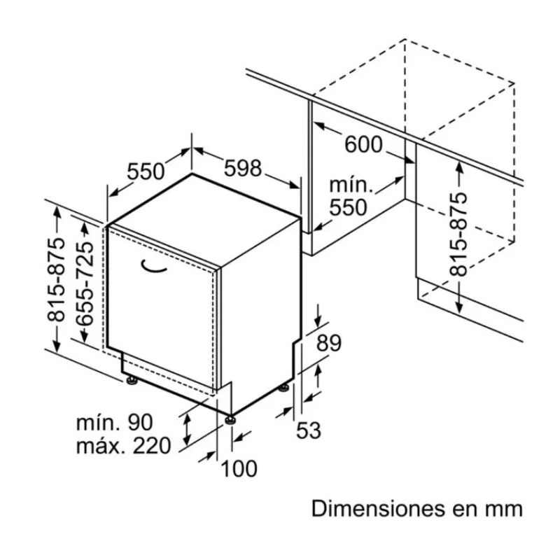 תרשים מידות למדיח כלים בוש דגם: SMV41D10EUֿ מדיח כלים אינטגרלי מלא 12 מערכות כלים BOSCH דגם SMV41D10EU סדרה 4