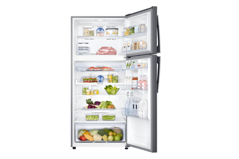 מקרר מקפיא עליון SAMSUNG דגם RT50K מקרר 2 דלתות מקפיא עליון No-Frost סמסונג נפח 510 ליטר דירוג אנרגטי A סידור פנימי מושלם תאורת LED פנימית סופג ריחות בשיטת Silver Nano גימור נירוסטה מדחס בטכנולוגית אינוורטר שקט וחסכוני בצריכת החשמל