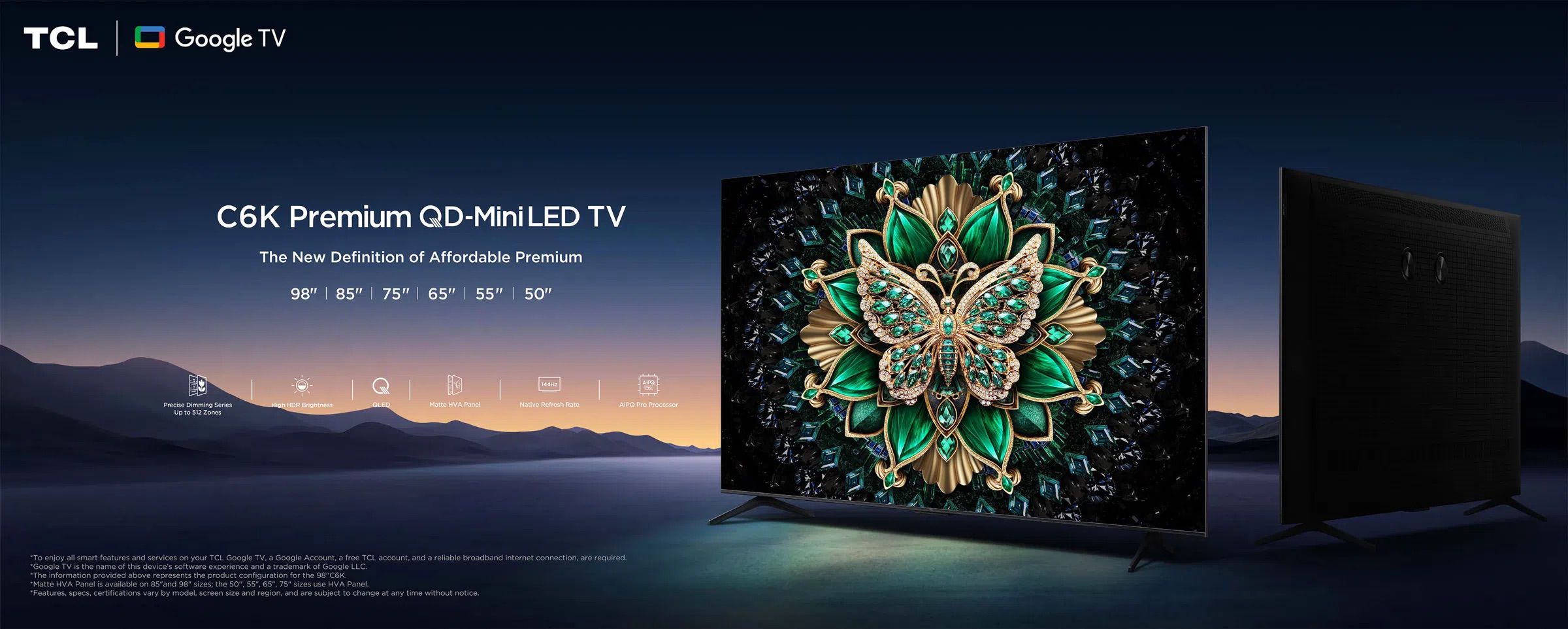 טלוויזיה חכמה TCL 65C6K QD-Mini LED 4K Google TV - חוויית צפייה עוצרת נשימה רכשו את טלוויזיית TCL 65C6K החדשה עם טכנולוגיית QD-Mini LED, Google TV, רזולוציית 4K ואיכות תמונה וסאונד עוצרי נשימה. צבעים מרהיבים, בהירות גבוהה וחוויית שימוש חכמה. הזמינו עכשיו!