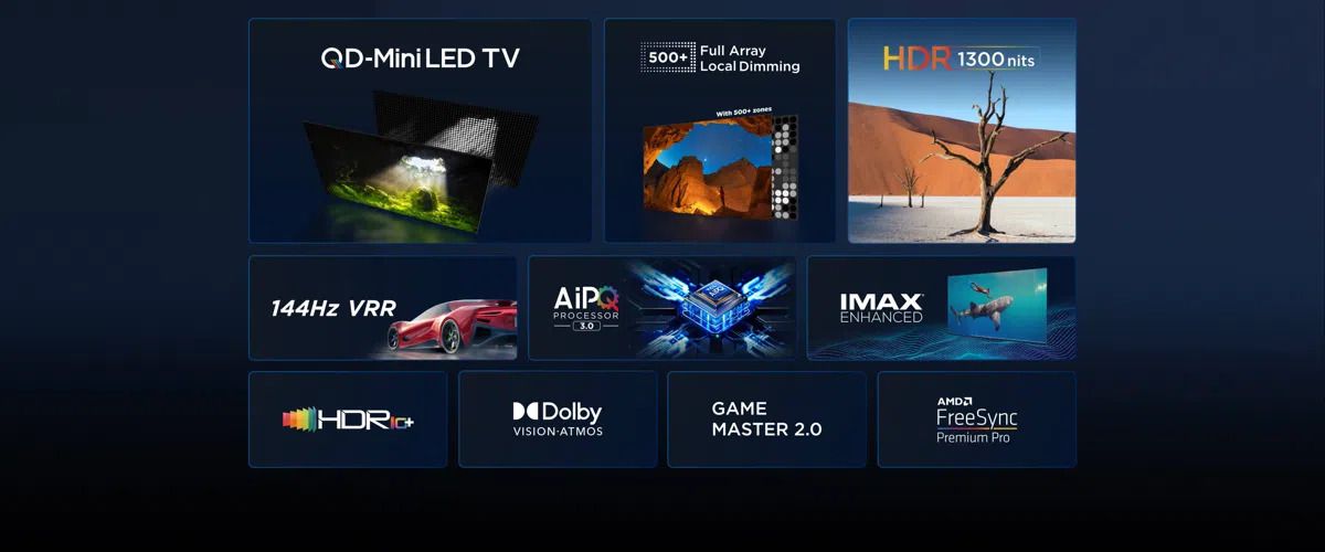 טלוויזיות QLED Mini LED: העתיד של הבידור בתמונה זו רואים טלוויזיית QLED Mini LED חדשה מבית TCL. הטלוויזיה מציעה תמונה חדה וברורה עם ניגודיות גבוהה ובהירות מרשימה, גם בחדרים מוארים.