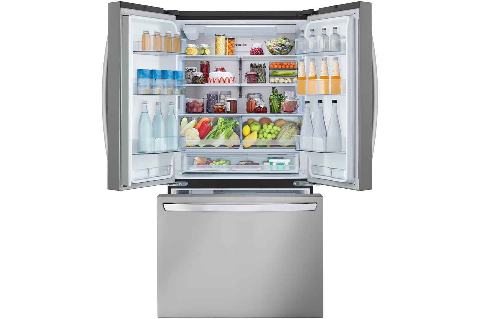 מקרר 3 דלתות LG GMW765 אל ג'י, מקפיא תחתון, 750 ליטר, נירוסטה מקרר 3 דלתות LG GMW765 750 ליטר - בר מים מסוננים, יצרן קרח אוטומטי, מדחס אינוונטר שקט, מסנן אוויר Pure N Fresh, תאורת לד חזקה, קירור מהיר Door Cooling - מקרר יוקרתי, חכם ועוצמתי שמתאים בדיוק למטבח שלך