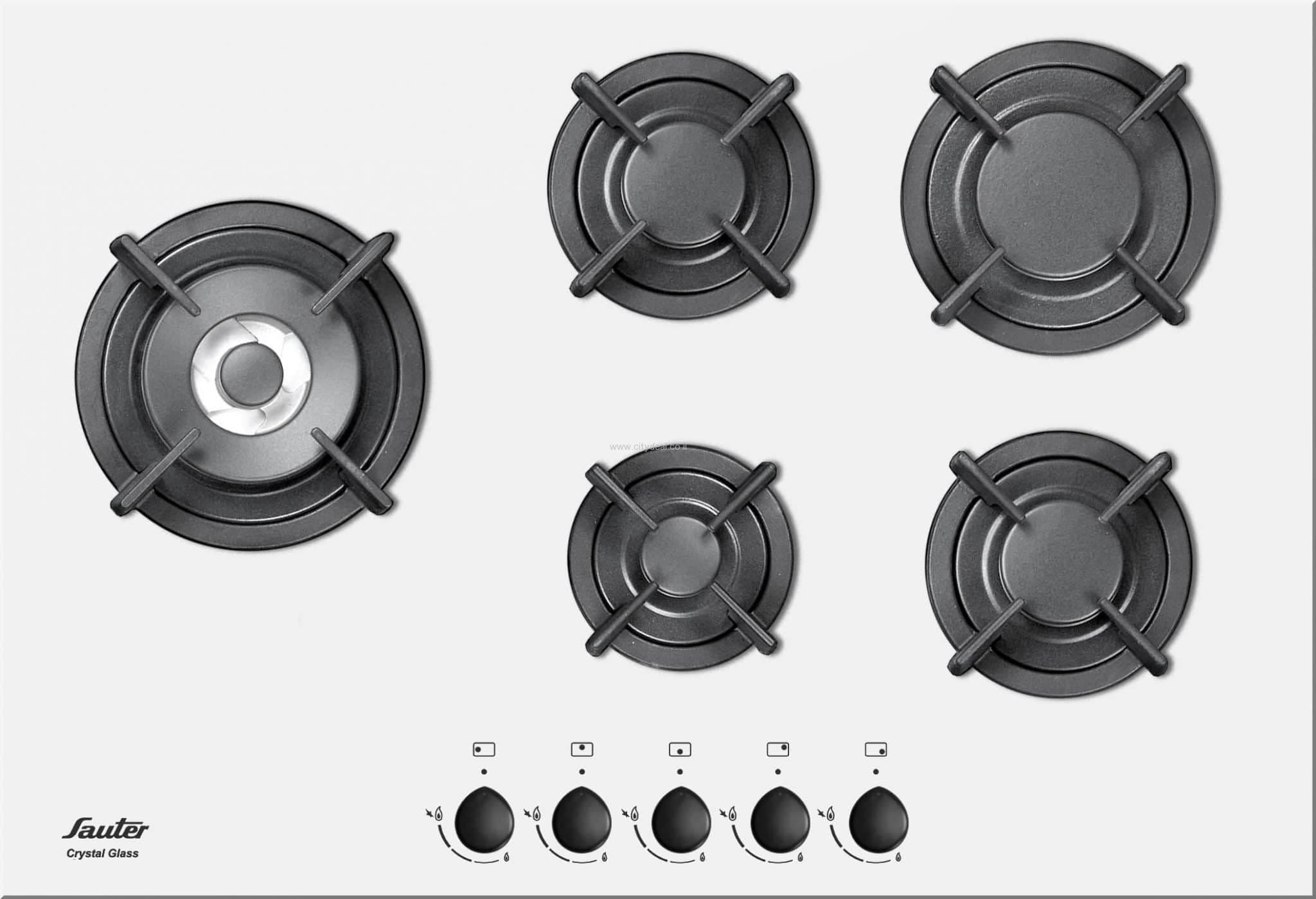 כיריים גז 75 ס"מ 5 מבערים Sauter SHG755W זכוכית לבנה עם מבער טורבו | יבואן רשמי