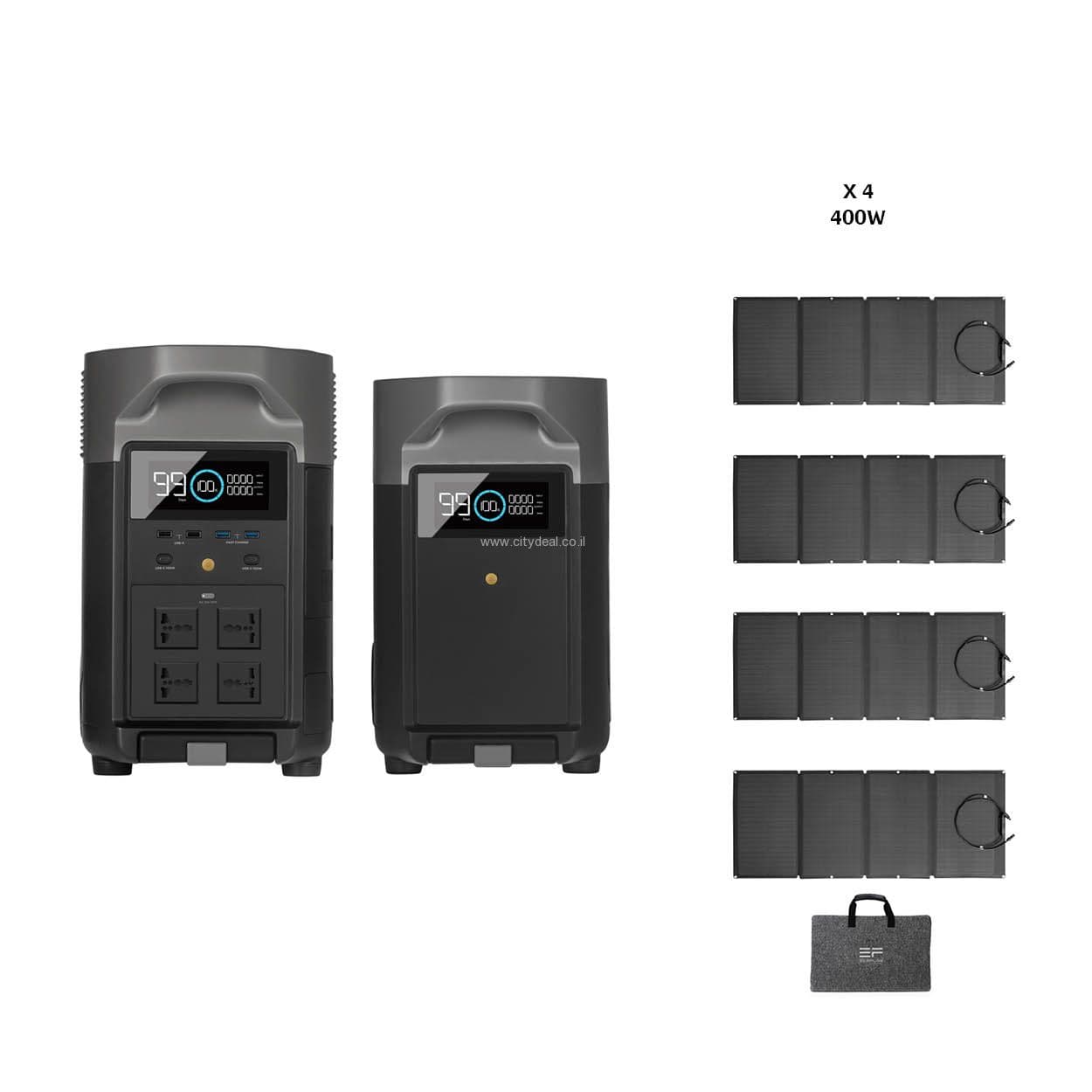 תחנת כוח ניידת EcoFlow DELTA PRO 3600 – מערכת סולארית היברידית 7.2kWh עם תא הרחבה ו־4 פאנלים | יבואן רשמי