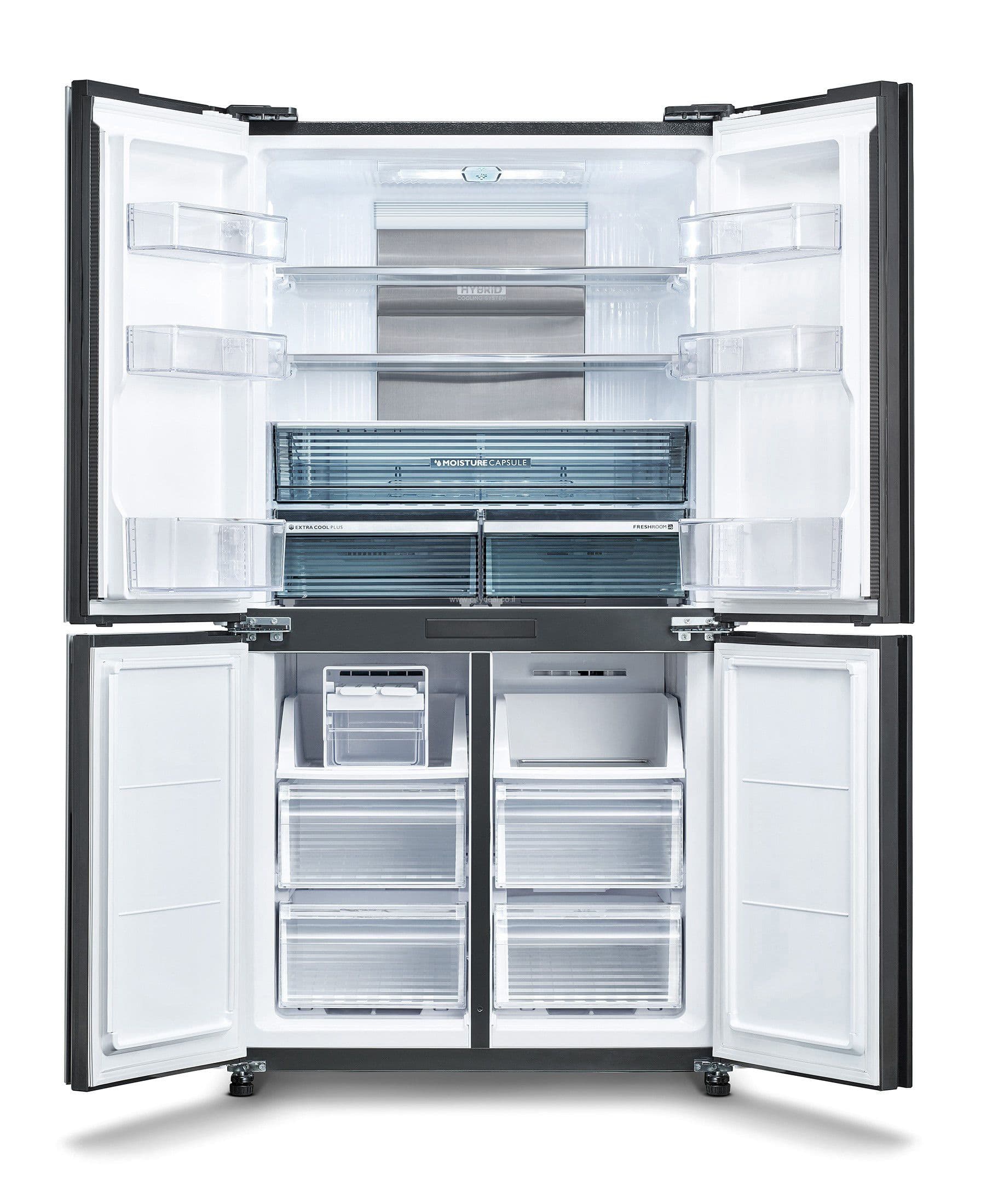 מקרר 4 דלתות מקפיא תחתון Sharp SJ-8570SL שארפ 532 ליטר No Frost נירוסטה מושחרת עם פיקוד שבת - יבואן רשמי | משלוח מהיר