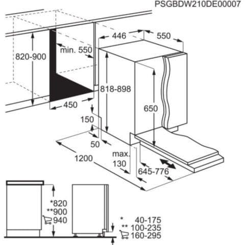 מדיח כלים אינטגרלי מלא צר AEG דגם FSE73507P יבואן רשמי