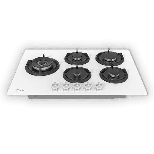 כיריים גז Midea 75GP503-W – זכוכית לבנה עם 5 מבערים ושליטה מדויקת | יבואן רשמי