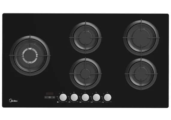 כיריים גז 90 ס״מ 5 להבות Midea 90GH503 – זכוכית שחורה עם מבערי SABAF | יבואן רשמי