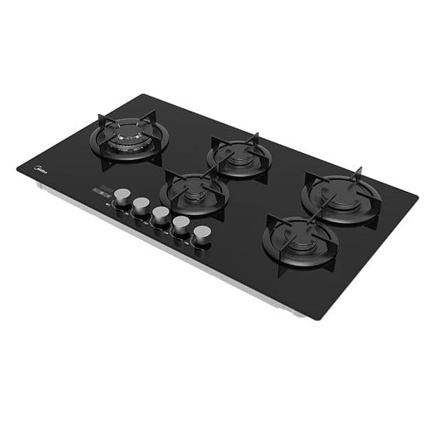 כיריים גז 90 ס״מ 5 להבות Midea 90GH503 – זכוכית שחורה עם מבערי SABAF | יבואן רשמי