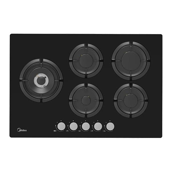 כיריים גז 5 להבות Midea 75GH503 – ברוחב 75 ס״מ זכוכית שחורה עם מבער טורבו כפול | יבואן רשמי