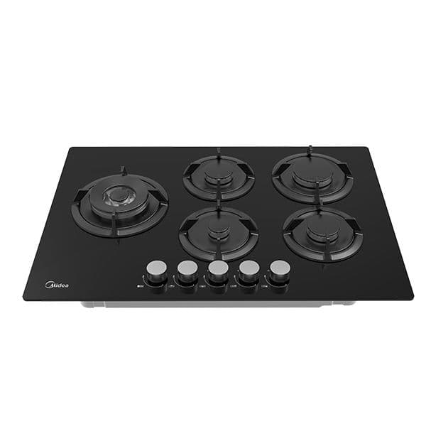 כיריים גז 5 להבות Midea 75GH503 – ברוחב 75 ס״מ זכוכית שחורה עם מבער טורבו כפול | יבואן רשמי
