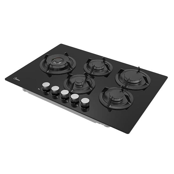 כיריים גז 5 להבות Midea 75GH503 – ברוחב 75 ס״מ זכוכית שחורה עם מבער טורבו כפול | יבואן רשמי