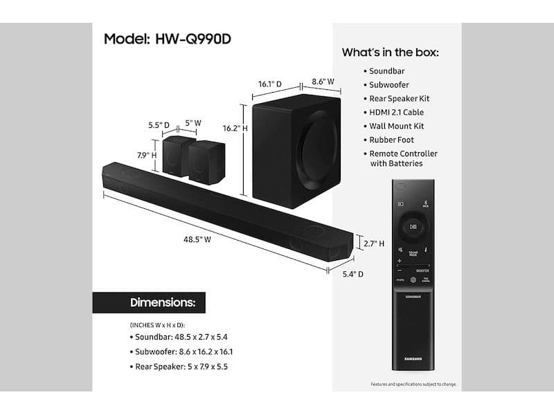 מקרן קול אלחוטי SAMSUNG HW-Q990D Q-Series 11.1.4 Ch. Wireless Dolby Atmos סמסונג