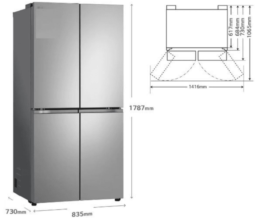 LG GMB860 - מקרר 4 דלתות מקפיא תחתון 530 ליטר No Frost גימור נירוסטה