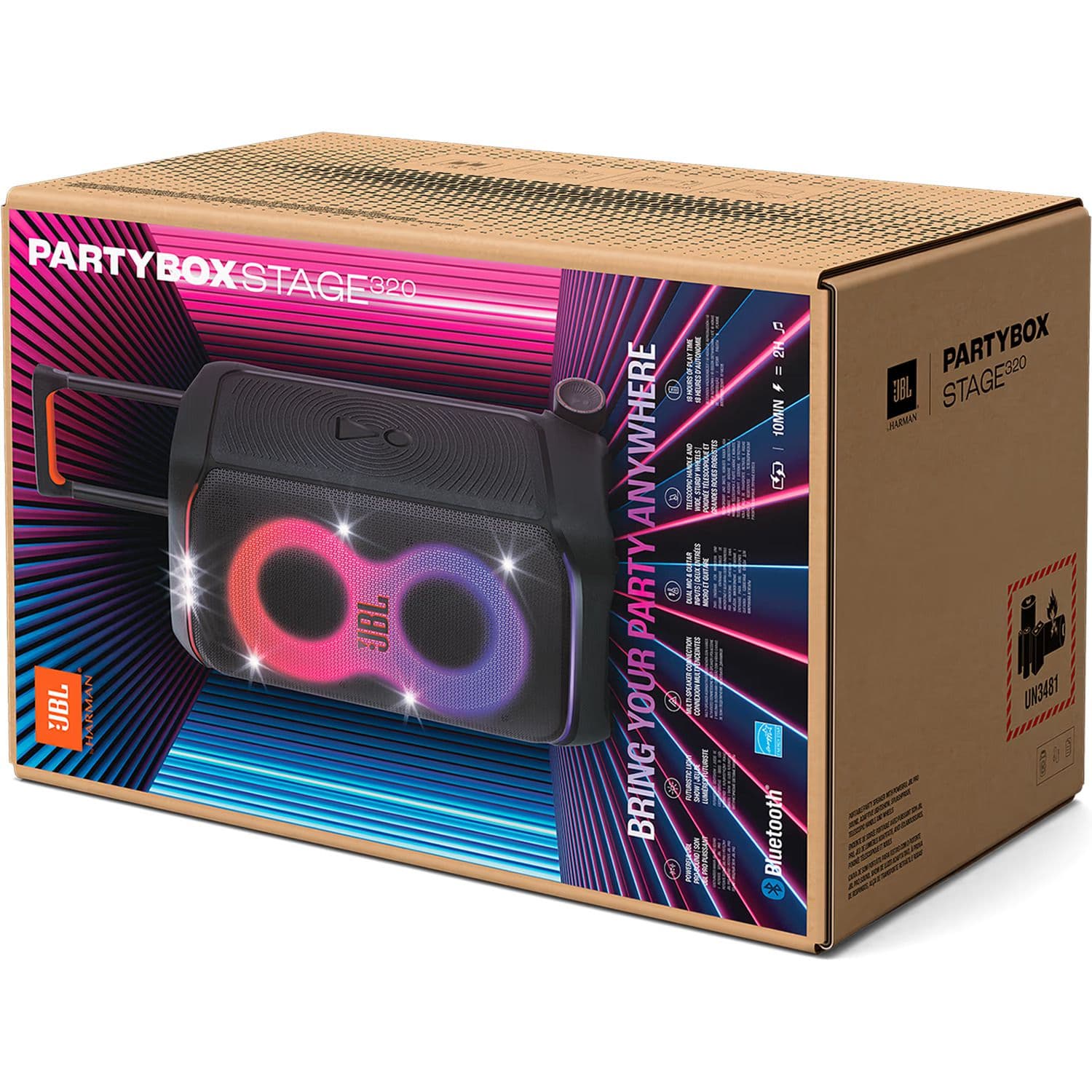 בידורית JBL PartyBox Stage 320 ‏240W עם תאורה ו־18 שעות נגינה צבע שחור | יבואן רשמי-משלוח מהיר