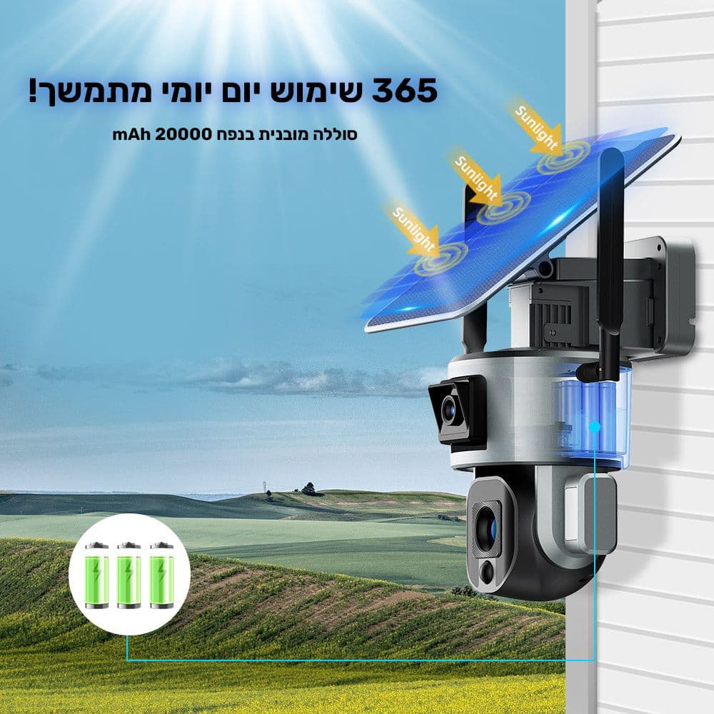מצלמה סולארית עדשה 4K כפולה NEWTEC LSMS1 4G