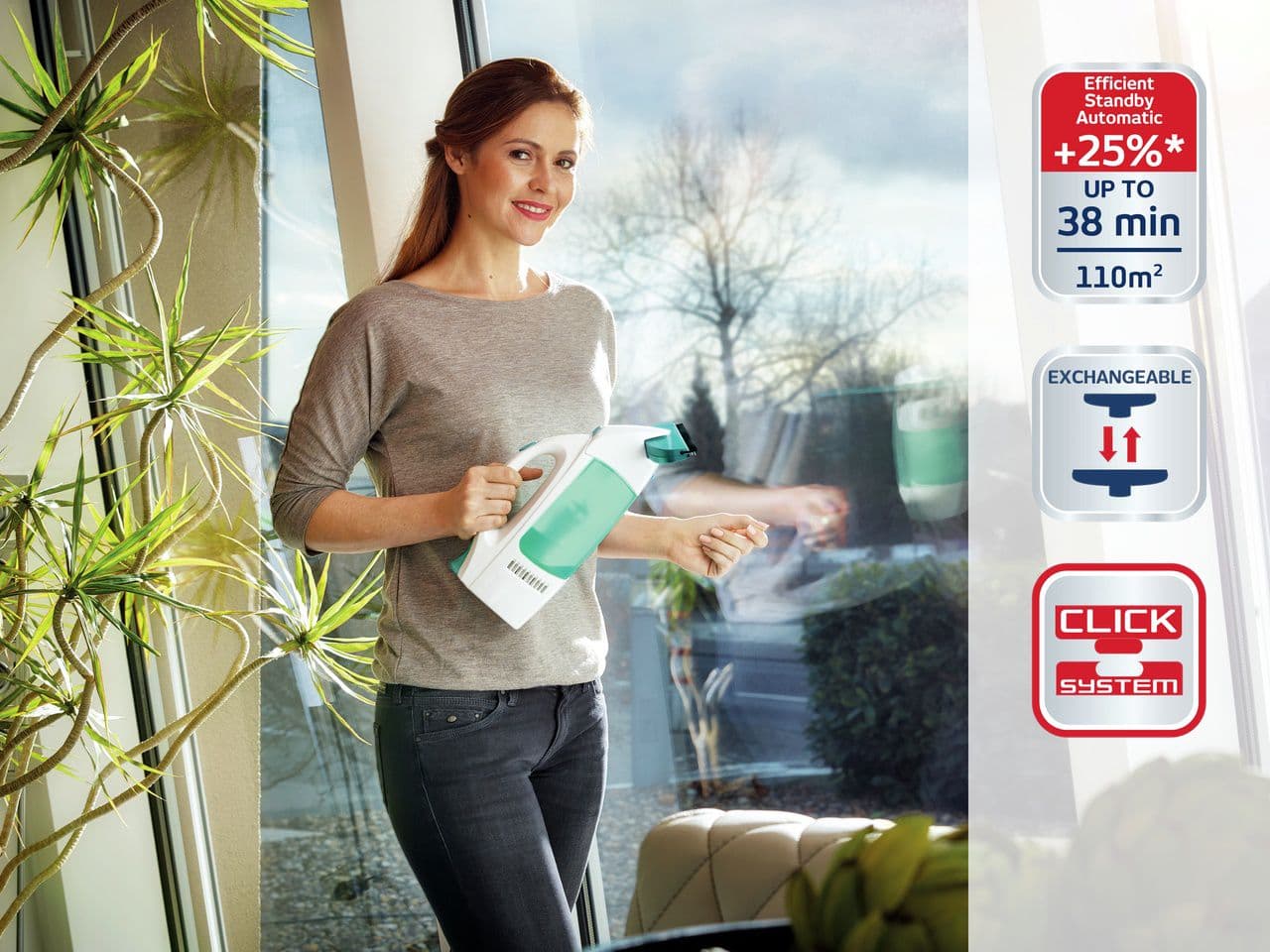 סט מנקה חלונות נטען עם ראש נשלף 28 ס"מ + אביזר לקרצוף חלונות, מבית LEIFHEIT