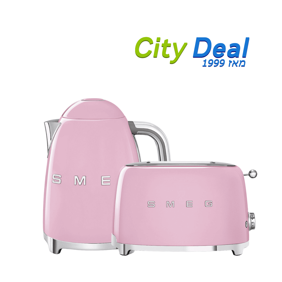 סט ארוחת בוקר רטרו SMEG - קומקום ומצנם תואמים במבצע - גוון ורוד |  משלוח מהיר