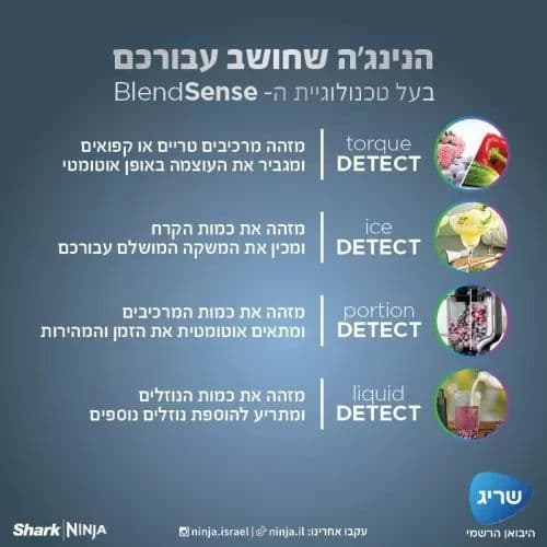 NINJA DETECT בלנדר עוצמתי ושייקר דגם TB303 | יבואן רשמי | משלוח מהיר