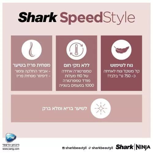 מייבש שיער Shark SpeedStyle HD353 – ייבוש מהיר, עיצוב חכם וללא חום קיצוני | יבואן רשמי