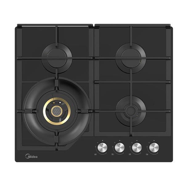 כיריים גז 4 להבות Midea MG60GH096KT6BIR מבער טורבו וולקנו 5KW זכוכית שחורה (6755) | יבואן רשמי-משלוח מהיר