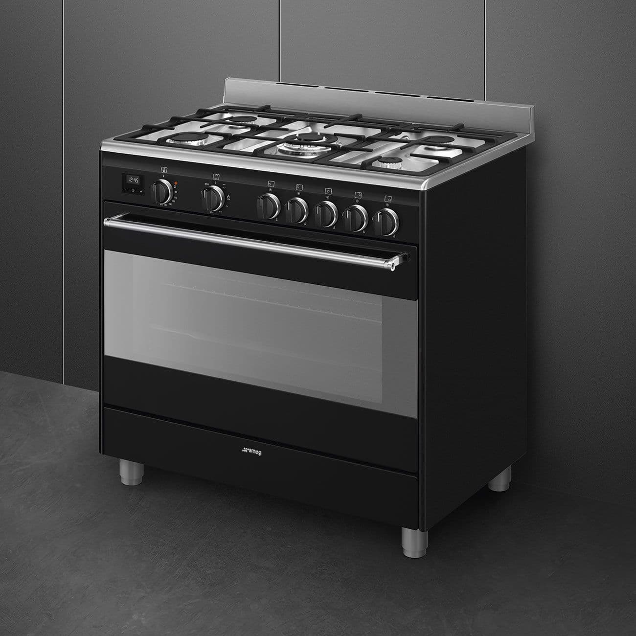 תנור משולב כיריים גז ברוחב 90 ס"מ 115 ליטר SMEG BG91 Black - עם טורבו כפול