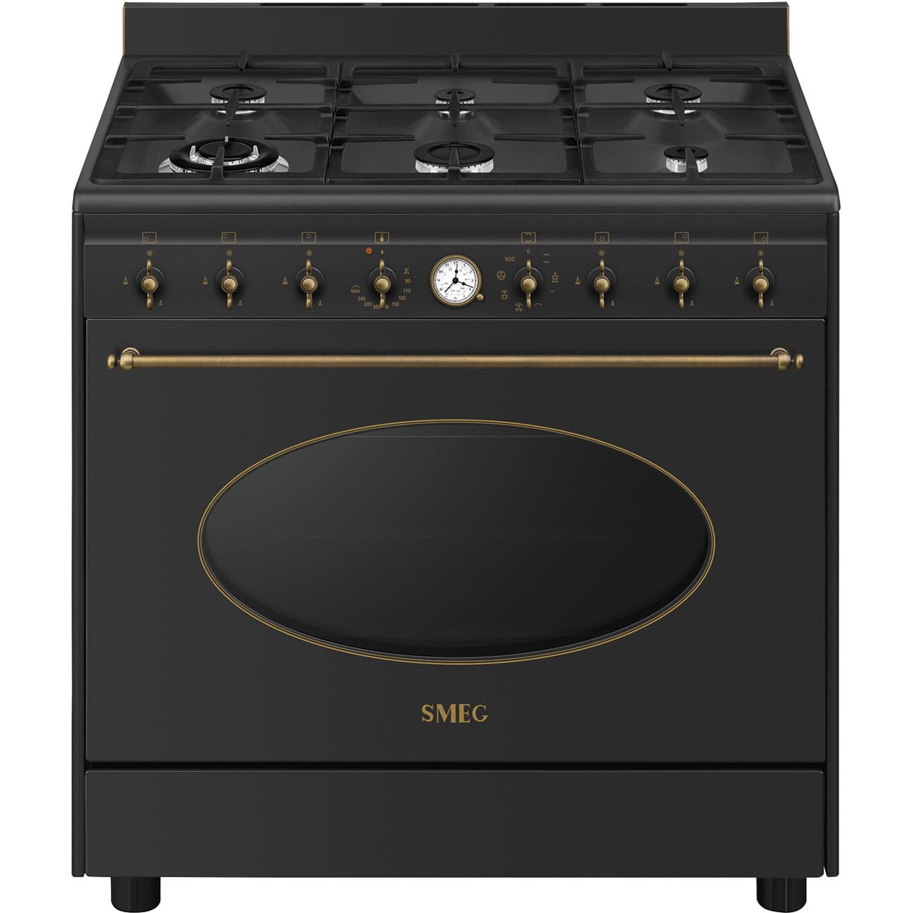 SMEG CO96 Black - תנור משולב כיריים גז ברוחב 90 ס״מ 6 להבות עיצוב איטלקי