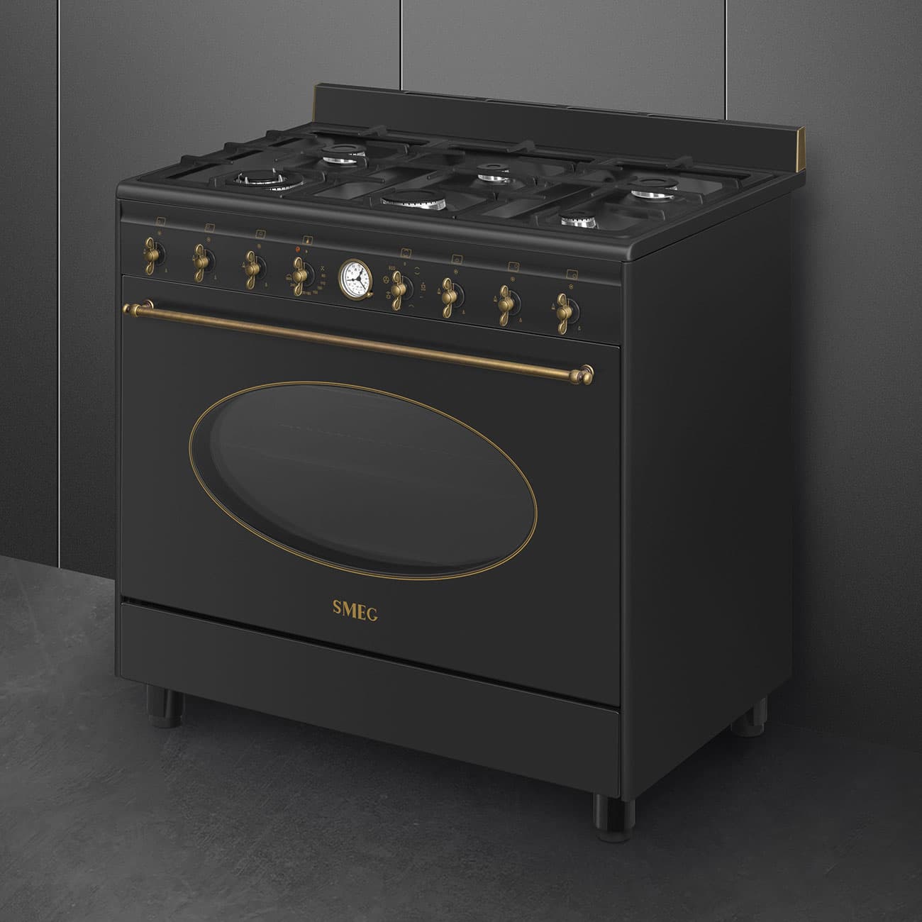 SMEG CO96 Black - תנור משולב כיריים גז ברוחב 90 ס״מ 6 להבות עיצוב איטלקי