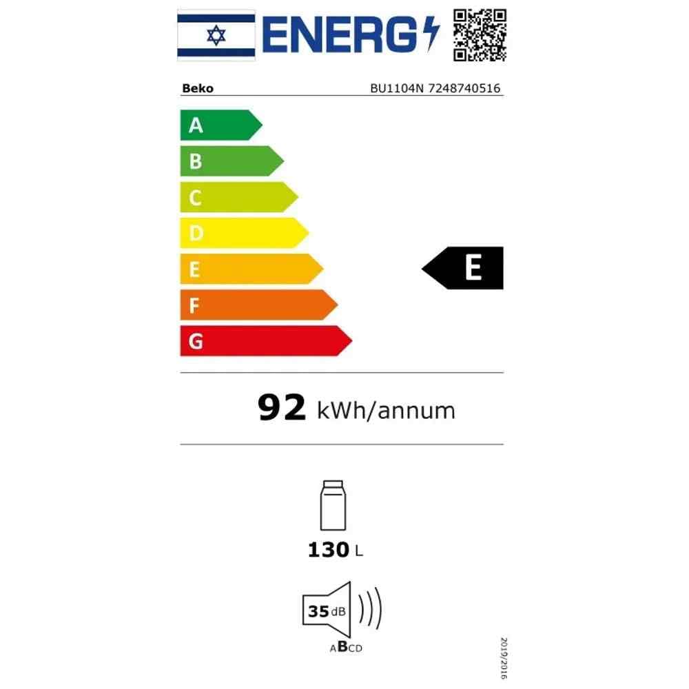 מקרר אינטגרלי משרדי 130 ליטר Beko BU1104N בקו לבן 60 ס"מ חסכוני קומפקטי ושקט - יבואן רשמי | משלוח מהיר