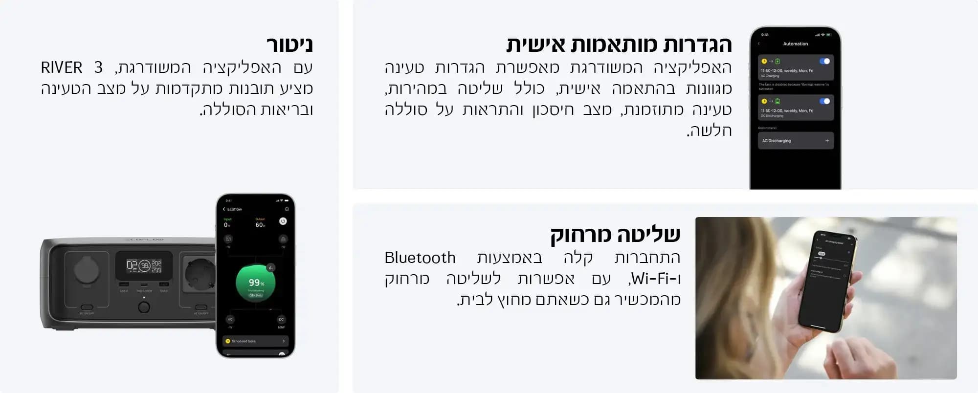 EcoFlow RIVER 3 UPS – תחנת כוח ניידת קומפקטית 245wh לגיבוי חשמל חכם ושקט | יבואן רשמי