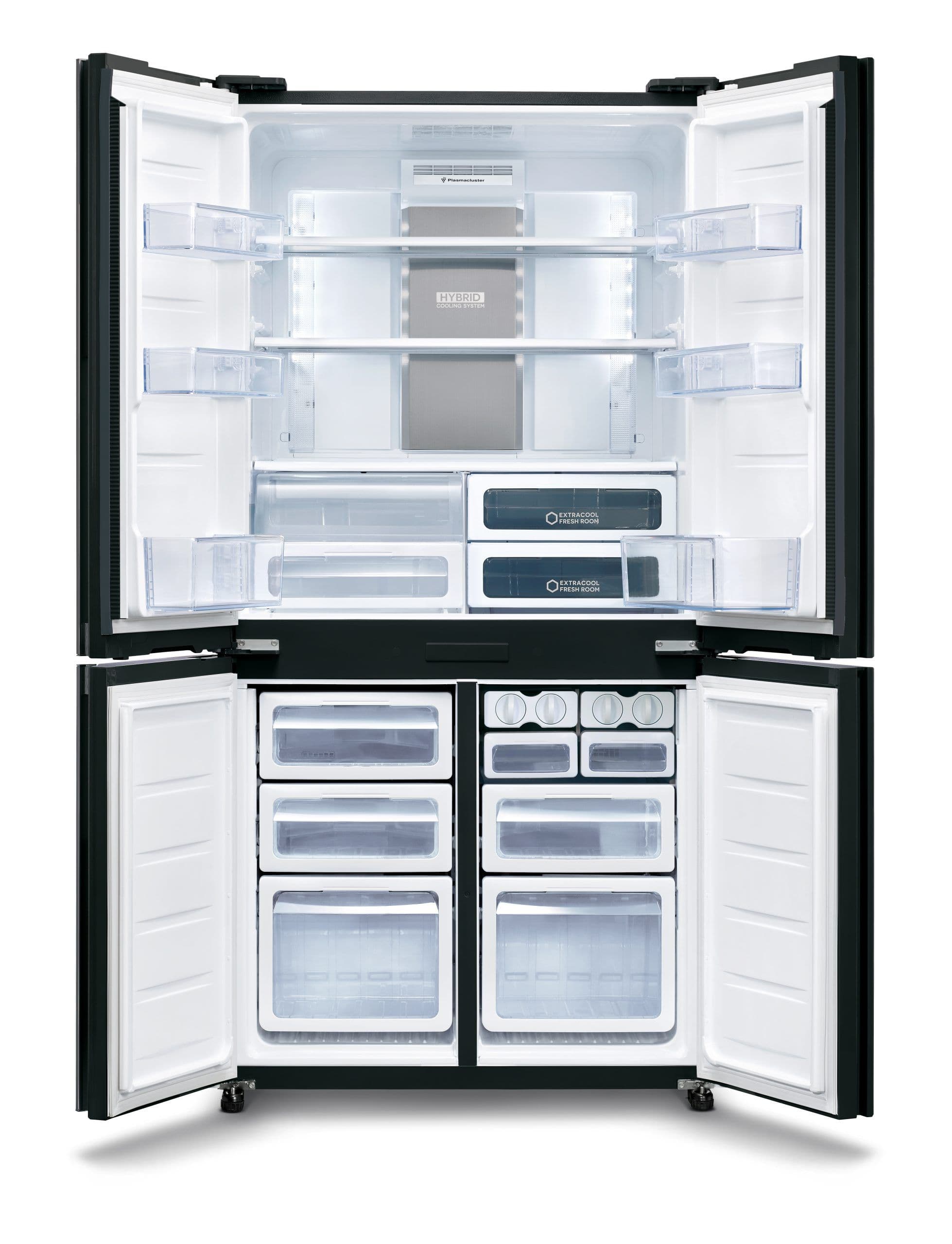 מקרר 4 דלתות Sharp SJ-9160BS – נפח 607 ליטר עם קירור היברידי ופיקוד שבת | יבואן רשמי