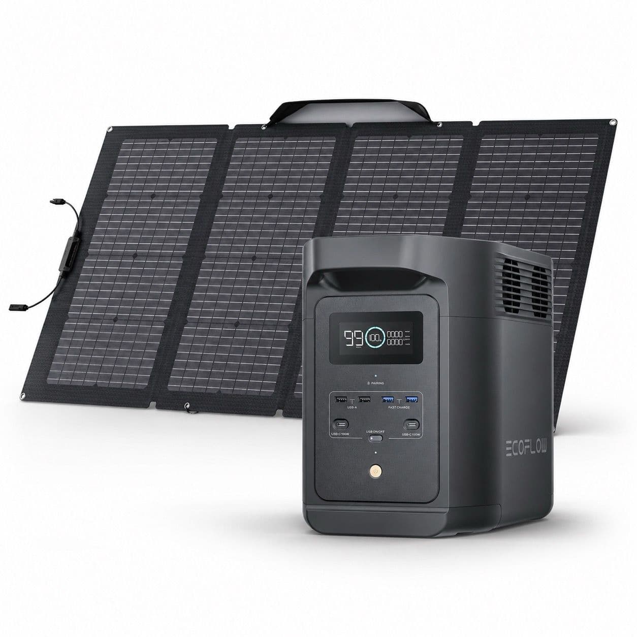 בנדל EcoFlow DELTA 2 Black E980 + פאנל סולארי 220W – גיבוי חשמל וטעינה סולארית | יבואן רשמי