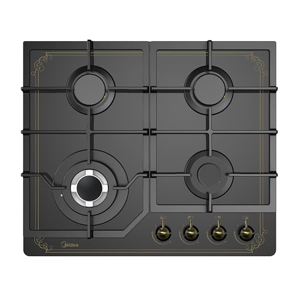 MIDEA 60GJ084 – כיריים גז 4 להבות רטרו/כפרי זכוכית שחורה עם מבער טורבו 3600W | יבואן רשמי