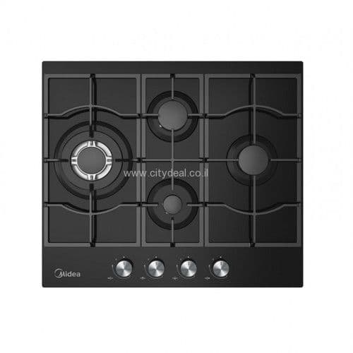 כיריים גז Midea 60GM097 ברוחב 60 ס״מ זכוכית שחורה – 4 להבות עם טורבו כפול 3300W | יבואן רשמי-משלוח מהיר