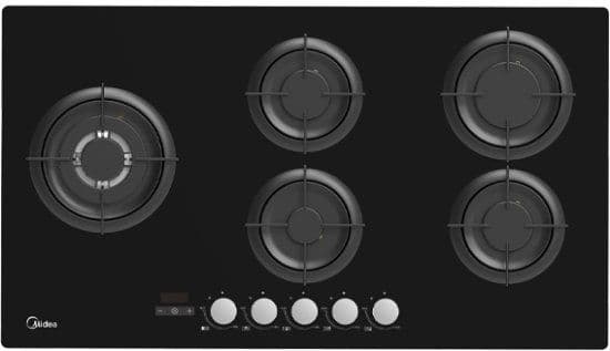 Midea 90GP503-B – כיריים גז 5 להבות 90 ס"מ זכוכית שחורה | יבואן רשמי
