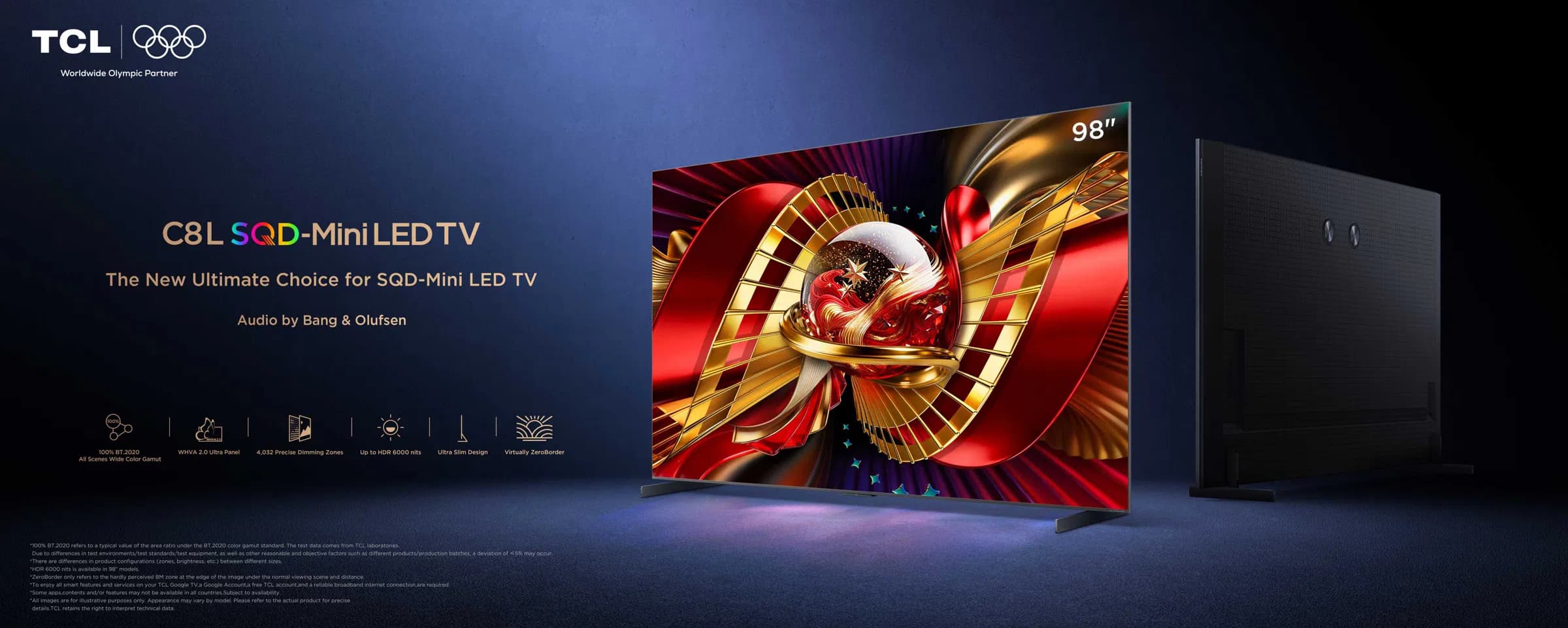 טלוויזיה חכמה TCL 98C8L מסך 98 אינץ' 4K SQD-Mini LED בקצב רענון 144Hz עם Google TV - יבואן רשמי