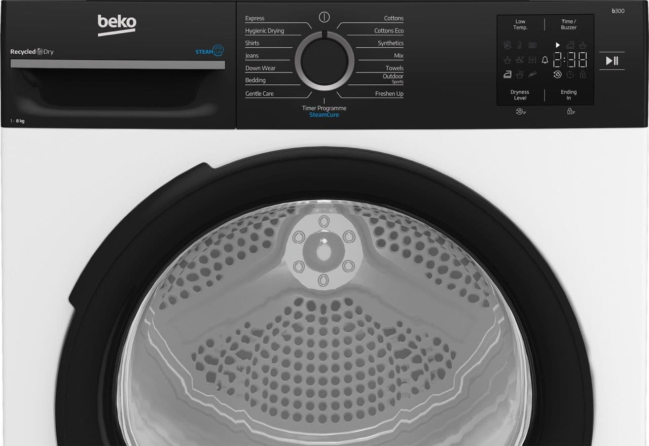 מייבש כביסה 8 ק"ג בקו Beko BM3T482W | ‏Heat-Pump קונדנסור וטיפול בקיטור - יבואן רשמי | משלוח מהיר