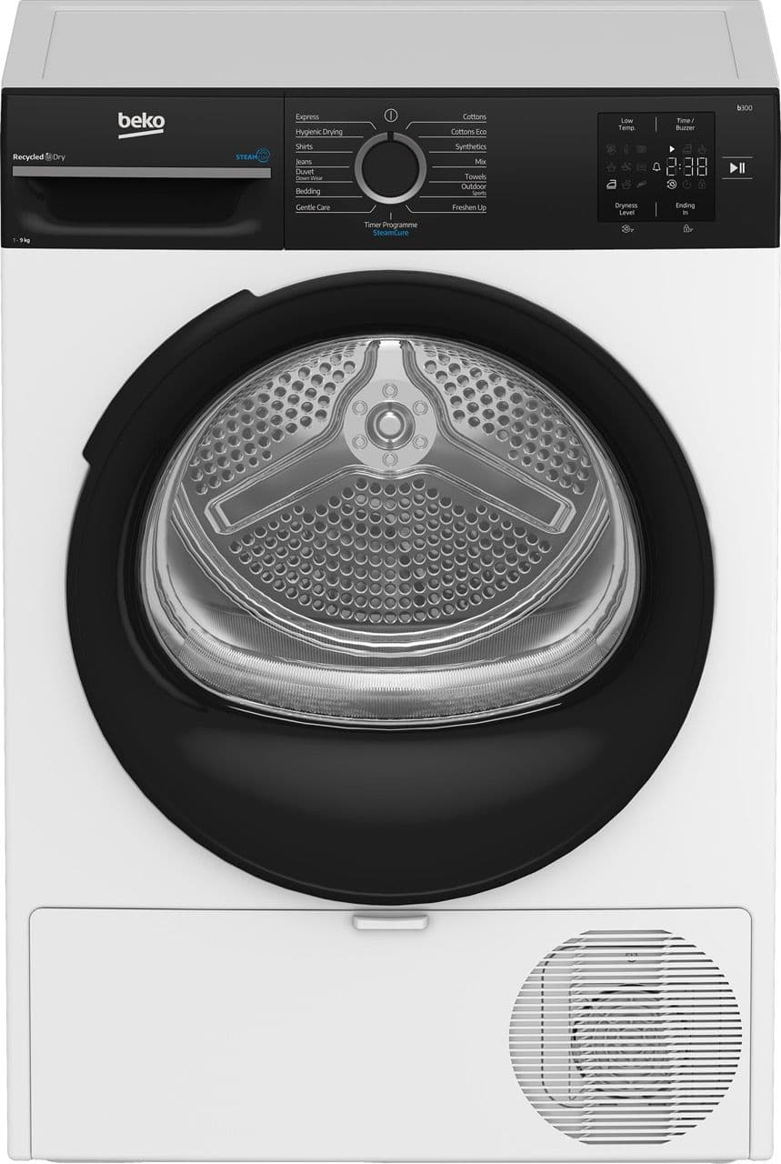מייבש כביסה 9 ק"ג Beko BM3T4935W עם קונדנסור משאבת חום וטיפול בקיטור - יבואן רשמי משלוח מהיר