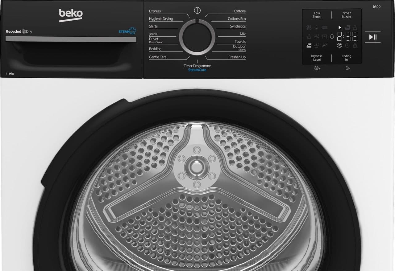 מייבש כביסה 9 ק"ג Beko BM3T4935W עם קונדנסור משאבת חום וטיפול בקיטור - יבואן רשמי משלוח מהיר