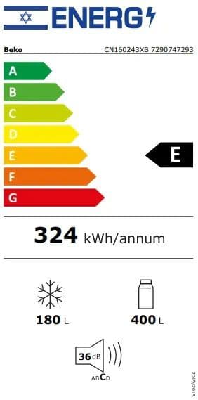 BEKO CN160243XB - מקרר 2 דלתות בקו מקפיא תחתון 580 ליטר נירוסטה עם מצב שבת | יבואן רשמי