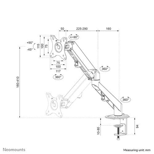 Neomounts DS70-700BL1 - זרוע שולחנית עם מנגנון גז למסך מחשב 17–27 אינץ' | יבואן רשמי