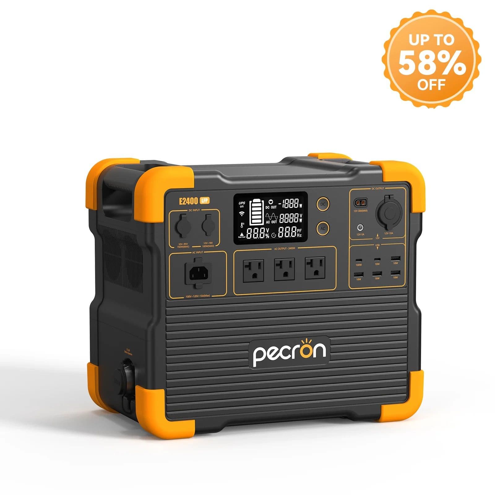 תחנת כוח ניידת PECRON E2400LFP בהספק 2400W וקיבולת 2048Wh
