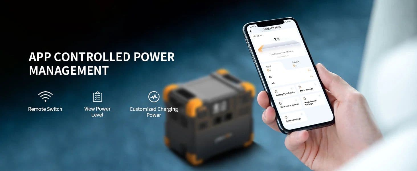 תחנת כוח ניידת PECRON E2400LFP בהספק 2400W וקיבולת 2048Wh