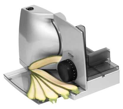 פורס מזון חשמלי Ritter Fino 1 עם סכין חלקה לגבינות ונקניקים בניית מתכת ועד 20 מ"מ התאמת עובי פרוסה ריטר יבואן רשמי