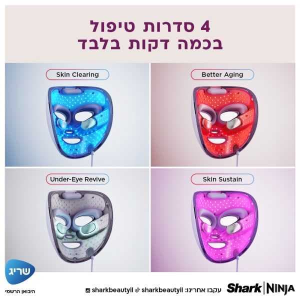 מסכת לד לפנים Shark Beauty CryoGlow FW312EU שארק עם 480 נורות iQLED וקירור InstaChill יבואן רשמי