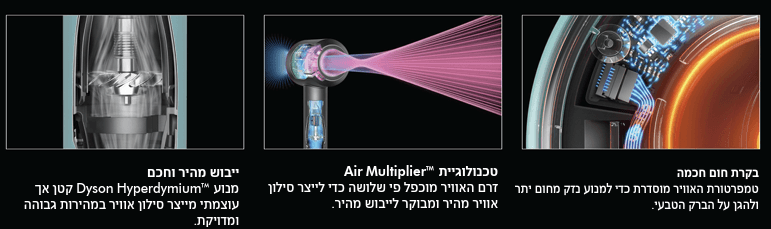מייבש שיער Dyson Supersonic Nural HD16 דייסון אדום קטיפה גולד 1600W עם 5 אביזרים - יבואן רשמי