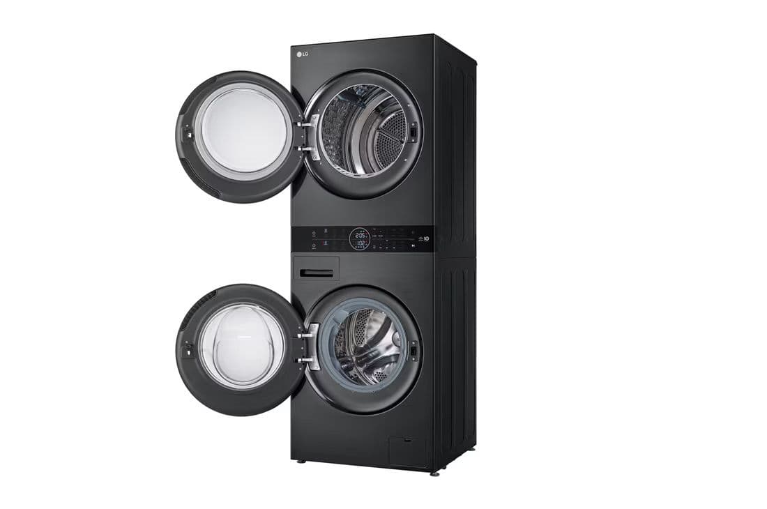 LG WT40 – מכונת כביסה 12 ק״ג + מייבש 10 ק״ג במגדל שחור יוקרתי