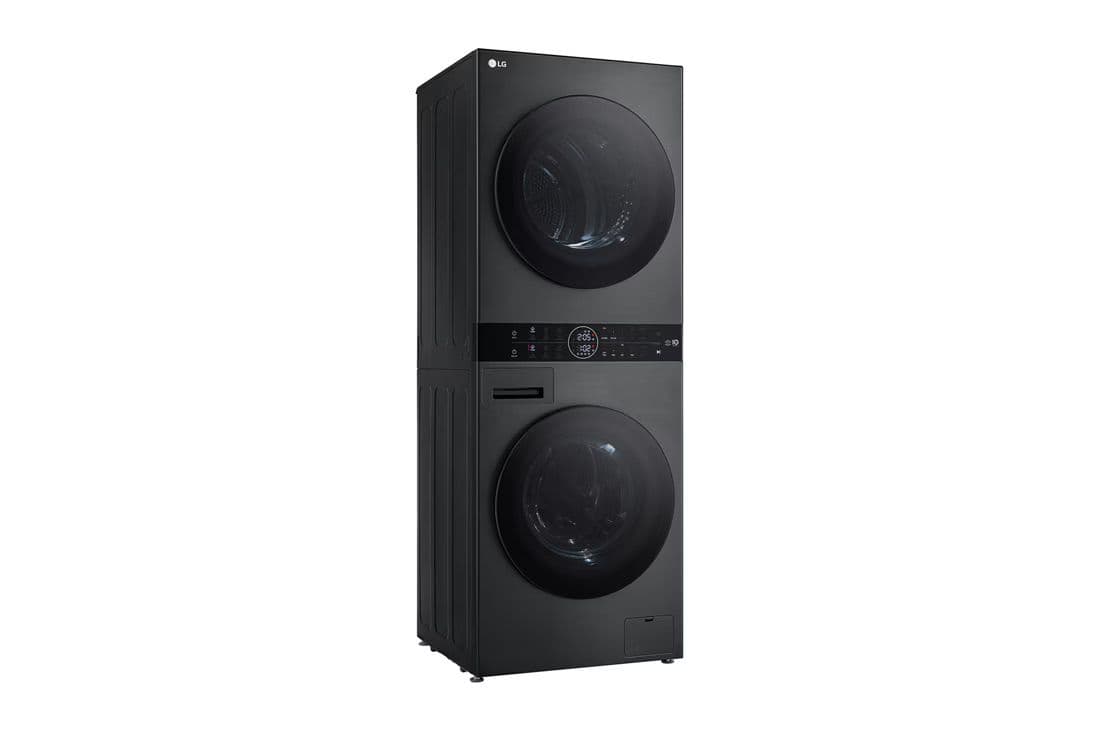 LG WT40 – מכונת כביסה 12 ק״ג + מייבש 10 ק״ג במגדל שחור יוקרתי