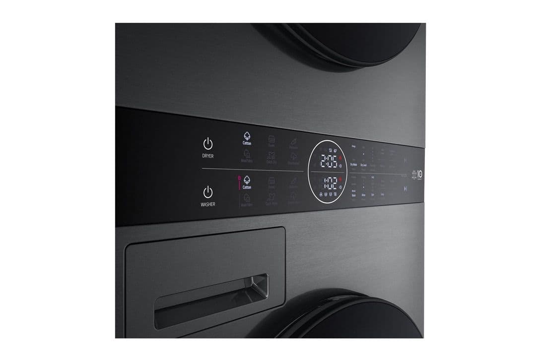 LG WT40 – מכונת כביסה 12 ק״ג + מייבש 10 ק״ג במגדל שחור יוקרתי