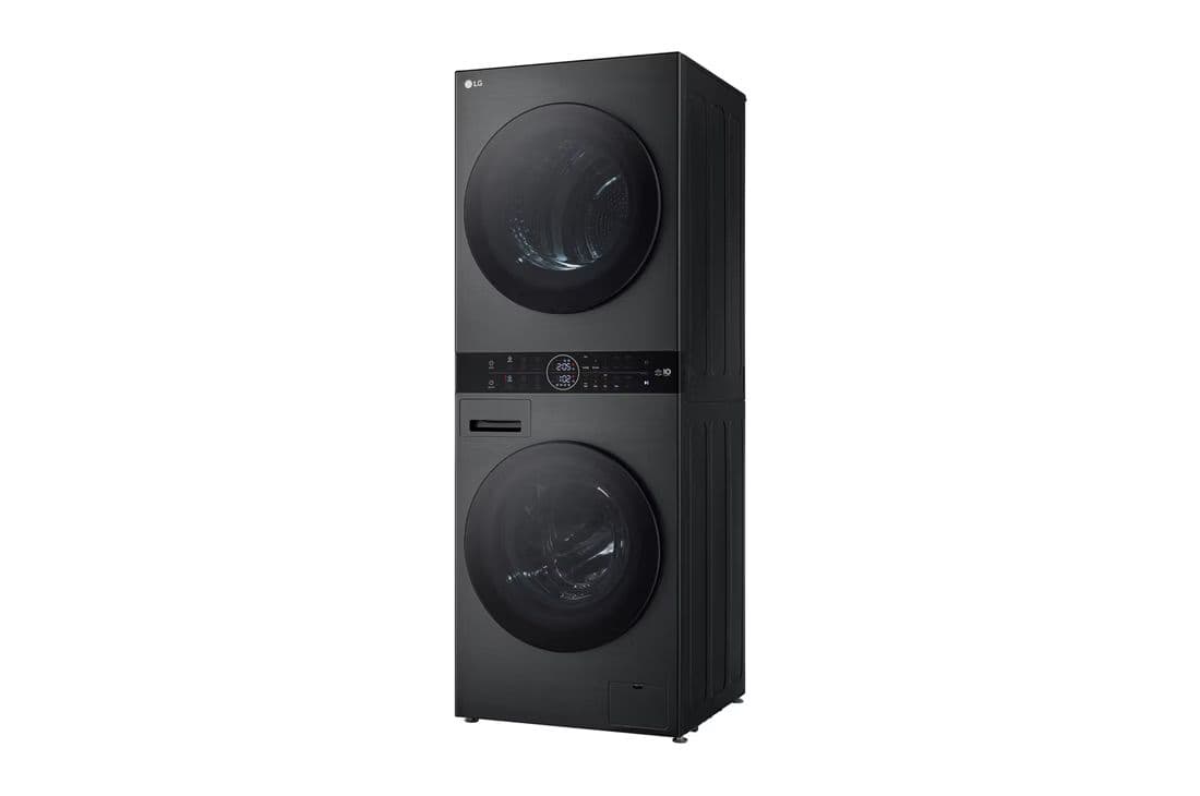 LG WT40 – מכונת כביסה 12 ק״ג + מייבש 10 ק״ג במגדל שחור יוקרתי