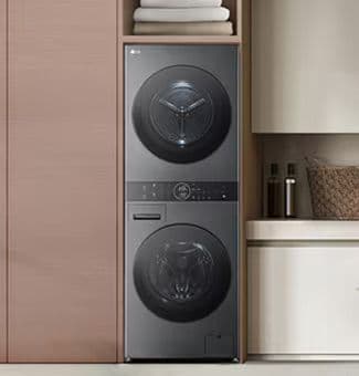 LG WT40 – מכונת כביסה 12 ק״ג + מייבש 10 ק״ג במגדל שחור יוקרתי